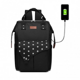 E1945 - KONO POLKA DOT MATERNITY BACKPACK BAG WITH USB CONNECTIVITY - BLACK