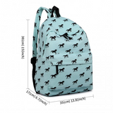 E1401H - Miss Lulu Horse-Print Cotton Canvas School Backpack - Blue