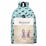 E1401H - Miss Lulu Horse-Print Cotton Canvas School Backpack - Blue