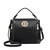 E1851 - Miss Lulu Leather Look Dual Zipped Handbag - Black