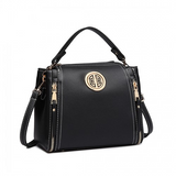 E1851 - Miss Lulu Leather Look Dual Zipped Handbag - Black