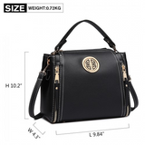 E1851 - Miss Lulu Leather Look Dual Zipped Handbag - Black