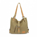 E6850 - Kono Canvas Hobo Slouch Shoulder Bag and Backpack - Khaki