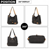 E6850 - Kono Canvas Hobo Slouch Shoulder Bag and Backpack - Black