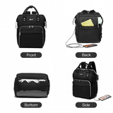 E6705USB - Kono Plain Wide Opening Baby Nappy Changing Backpack With USB Connectivity - Black