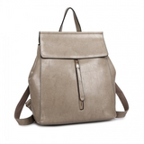 E6833 - MISS LULU Vintage Oil-Wax Faux Leather Backpack - Grey