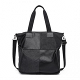 EH2221 - Kono Paneled Contrast Large Capacity Canvas Shoulder Bag - Black