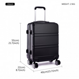 K1871-1L - Kono ABS 20 Inch Sculpted Horizontal Design Cabin Luggage - Black