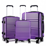 K1871-1L - Kono ABS Sculpted Horizontal Design 3 Piece Suitcase Set - Purple