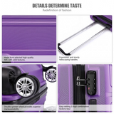 K1871-1L - Kono ABS Sculpted Horizontal Design 3 Piece Suitcase Set - Purple