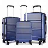 K1871-1L - Kono ABS Sculpted Horizontal Design 3 Piece Suitcase Set - Navy Blue