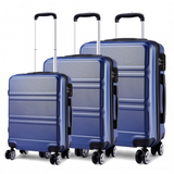 K1871-1L - Kono ABS Sculpted Horizontal Design 3 Piece Suitcase Set - Navy Blue