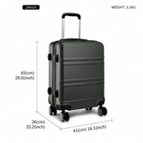 K1871-1L - Kono ABS 24 Inch Sculpted Horizontal Design Suitcase - Grey