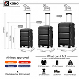 K2092L - Kono Bright Hard Shell PP Suitcase 3 Pieces Set - Classic Collection - Black