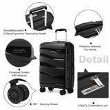 K2094L - Kono 20 Inch Lightweight Polypropylene Hard Shell Suitcase With TSA Lock - Black