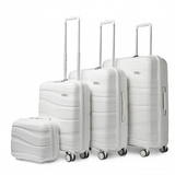 K2094L - Kono Lightweight Polypropylene Hard Shell 4 Piece Suitcase Set With TSA Lock And Vanity Case - Cream White