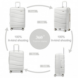 K2094L - Kono Lightweight Polypropylene Hard Shell 4 Piece Suitcase Set With TSA Lock And Vanity Case - Cream White