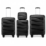 K2094L - Kono Lightweight Polypropylene Hard Shell 4 Piece Suitcase Set With TSA Lock And Vanity Case - Black