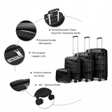 K2094L - Kono Lightweight Polypropylene Hard Shell 4 Piece Suitcase Set With TSA Lock And Vanity Case - Black