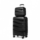 K2094L - Kono 14/20 Inch Lightweight Polypropylene Hard Shell 2 Piece Suitcase Set With TSA Lock And Vanity Case - Black