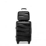 K2094L - Kono 14/20 Inch Lightweight Polypropylene Hard Shell 2 Piece Suitcase Set With TSA Lock And Vanity Case - Black