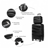 K2094L - Kono 14/20 Inch Lightweight Polypropylene Hard Shell 2 Piece Suitcase Set With TSA Lock And Vanity Case - Black