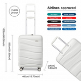 K2094L - Kono 20 Inch Lightweight Polypropylene Hard Shell Suitcase With TSA Lock - Cream White