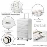 K2094L - Kono 20 Inch Lightweight Polypropylene Hard Shell Suitcase With TSA Lock - Cream White