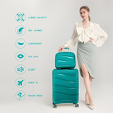 K2094L - Kono 14/20 Inch Lightweight Polypropylene Hard Shell 2 Piece Suitcase Set With TSA Lock And Vanity Case - Teal