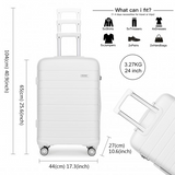 K2091L - Kono 24 Inch Multi Texture Hard Shell PP Suitcase - Classic Collection - White