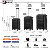 K2091L - Kono Multi Texture Hard Shell PP Suitcase 3 Pieces Set - Classic Collection - Black