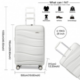 K2094L - Kono 28 Inch Lightweight Polypropylene Hard Shell Suitcase With TSA Lock - Cream White