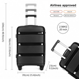 K2092L - Kono 20 Inch Bright Hard Shell PP Carry-On Suitcase In Cabin Size - Black