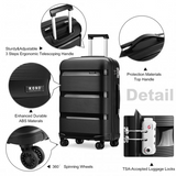 K2092L - Kono 20 Inch Bright Hard Shell PP Carry-On Suitcase In Cabin Size - Black