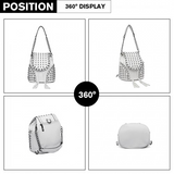 L1414 - Miss Lulu Skull Studded Backpack Shoulder Bag - Beige