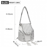 L1414 - Miss Lulu Skull Studded Backpack Shoulder Bag - Beige