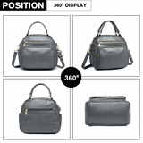 LB6907 - Miss Lulu Bowler Style Shoulder Bag - Grey