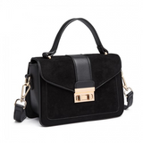 LB6872 - Miss Lulu Matte PU Leather Midi Handbag Cross Body Bag - Black