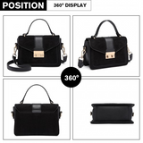 LB6872 - Miss Lulu Matte PU Leather Midi Handbag Cross Body Bag - Black