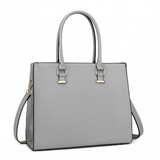 L1509-1 - Miss Lulu Leather Look Classic Square Shoulder Bag - Grey