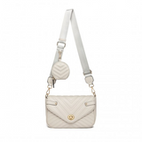 LB2138 - Miss Lulu V-quilted Flap Leather Shoulder Bag - Grey