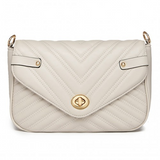 LB2138 - Miss Lulu V-quilted Flap Leather Shoulder Bag - Grey