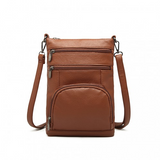 LB6927 - Miss Lulu Multi Pocket Leather Look RFID-Blocking Cross Body Bag - Brown