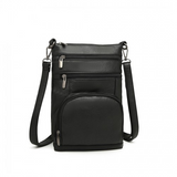 LB6927 - Miss Lulu Multi Pocket Leather Look RFID-Blocking Cross Body Bag - Black