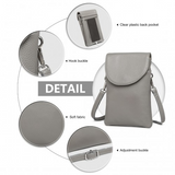 LB2140 - Miss Lulu Touch Screen Genuine Leather Small Crossbody Bag - Grey