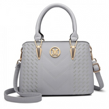 LG6865 - Miss Lulu Leather Look Weave Effect Shoulder Bag - Light Grey