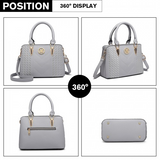 LG6865 - Miss Lulu Leather Look Weave Effect Shoulder Bag - Light Grey