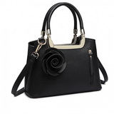 LG1847 - MISS LULU PU LEATHER ROSE HANGING ORNAMENT HANDBAG - BLACK