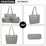 LG6931 - Miss Lulu 4 Piece Handbag Set - Grey