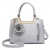 LG1847 - MISS LULU PU LEATHER ROSE HANGING ORNAMENT HANDBAG - GREY